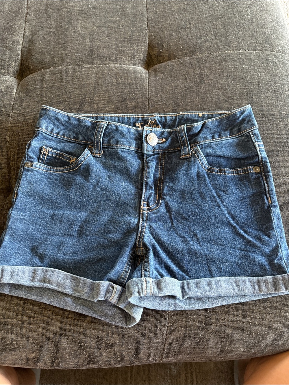 Justice Rolled-Hem Denim Shorts in Blue